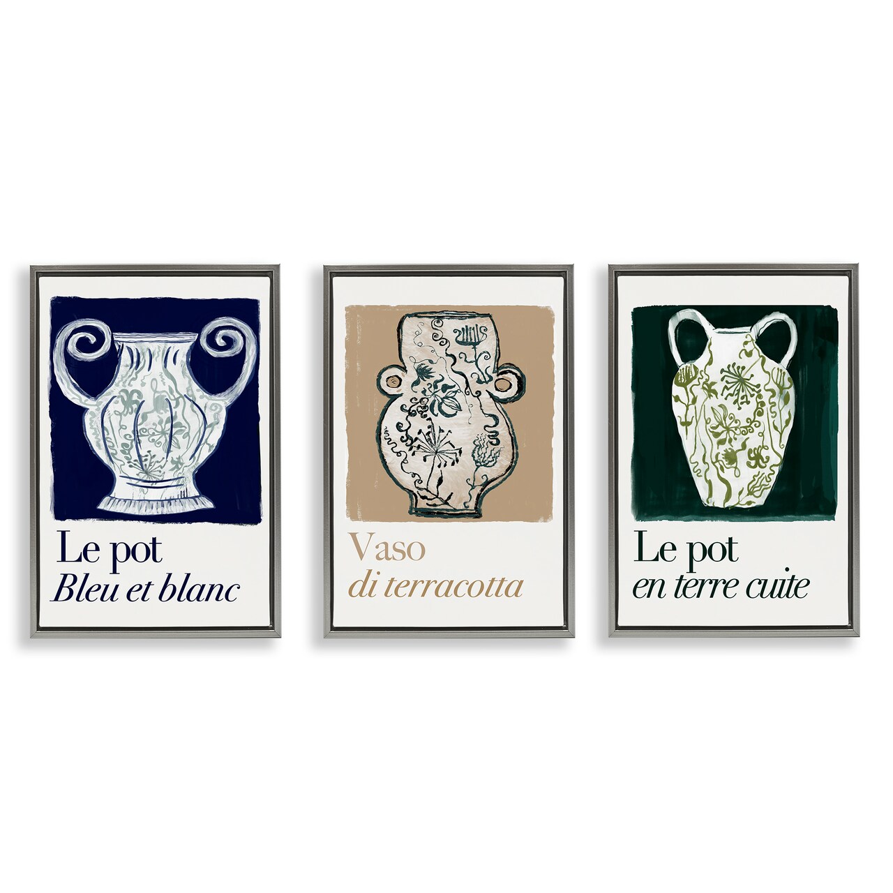 Stupell Industries French Floral Vases 3pc Floater Framed Canvas Wall Art Set Design by cartissi